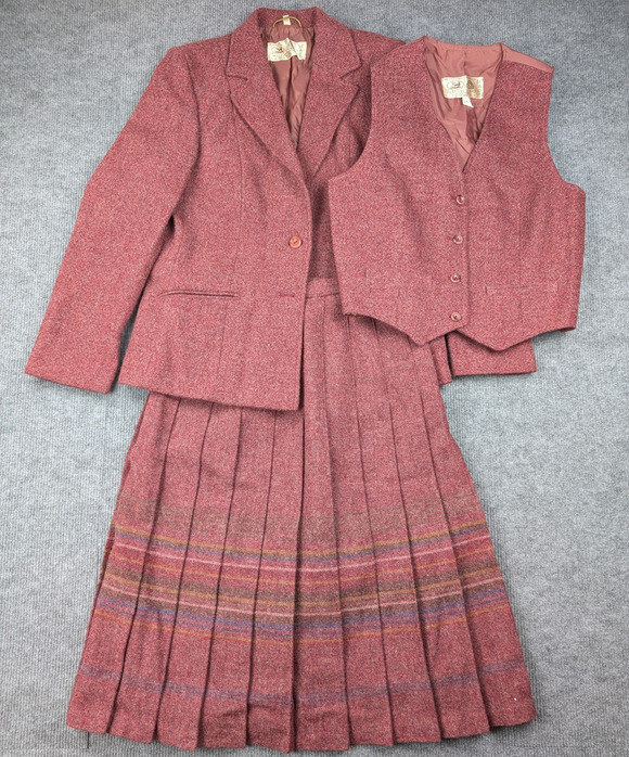 the edinburgh woollen mill Jackets & Blazers - Edinburg Woollen Mill Skirt Suit Set Women 10 3 Piece Vintage Red Pleated Retro